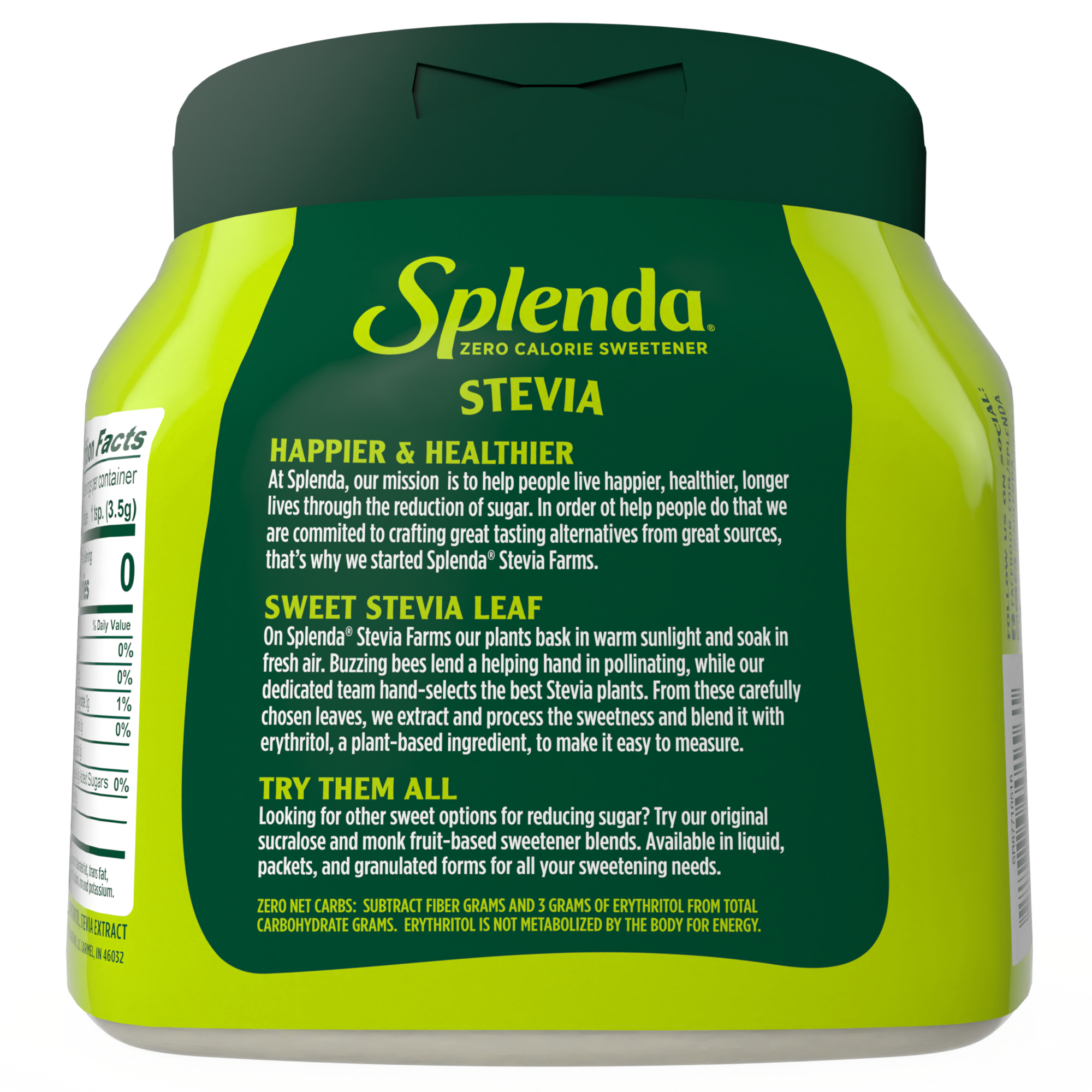 Splenda Stevia Sweetener Small Jar - Back