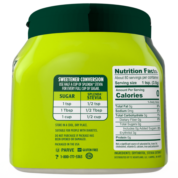 Splenda Stevia Sweetener Small Jar - Side Nutrition