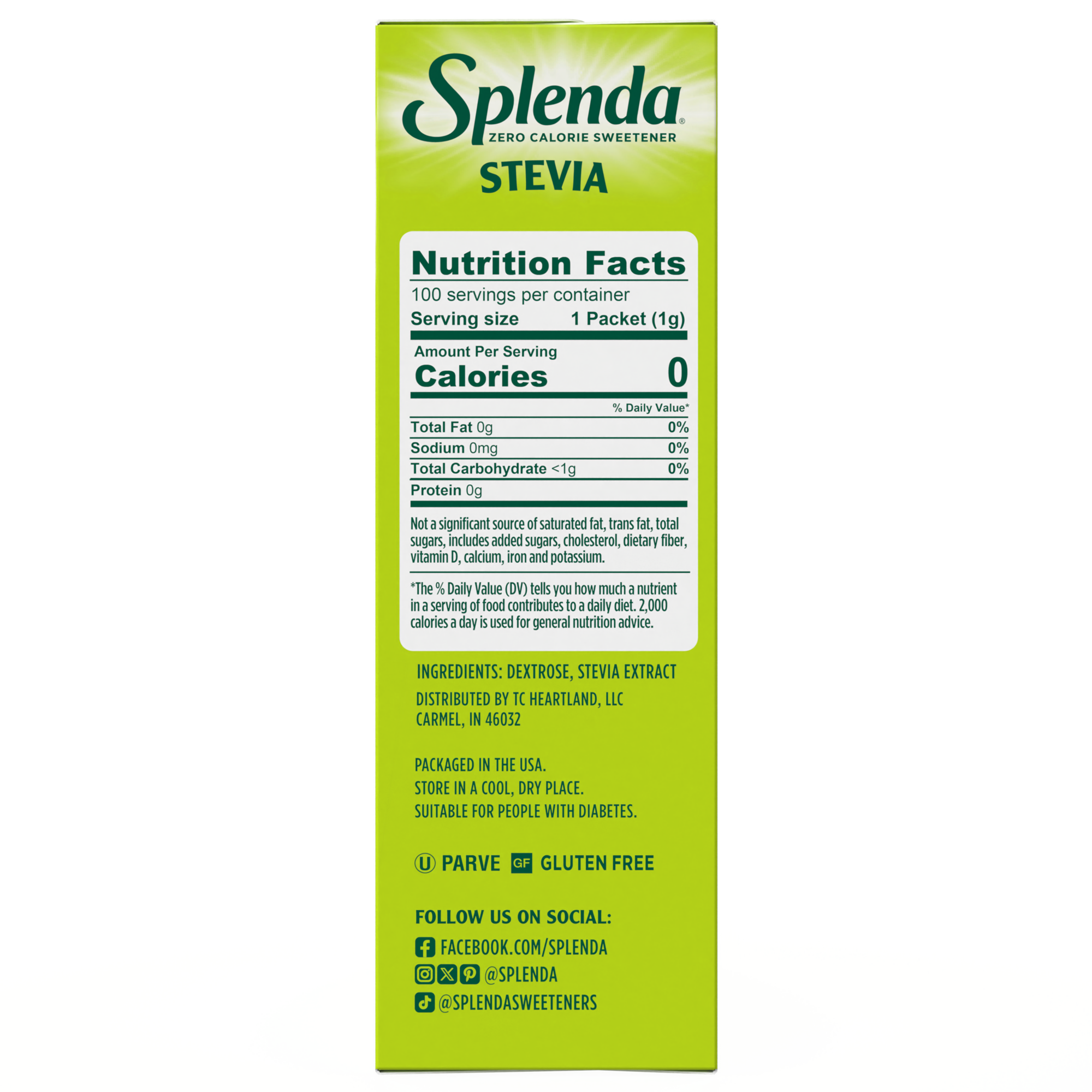 Splenda Stevia Packets - Side Nutrition