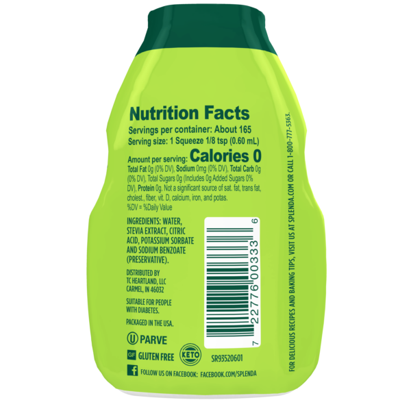 Splenda Stevia Liquid Sweetener Large Bottle - Back