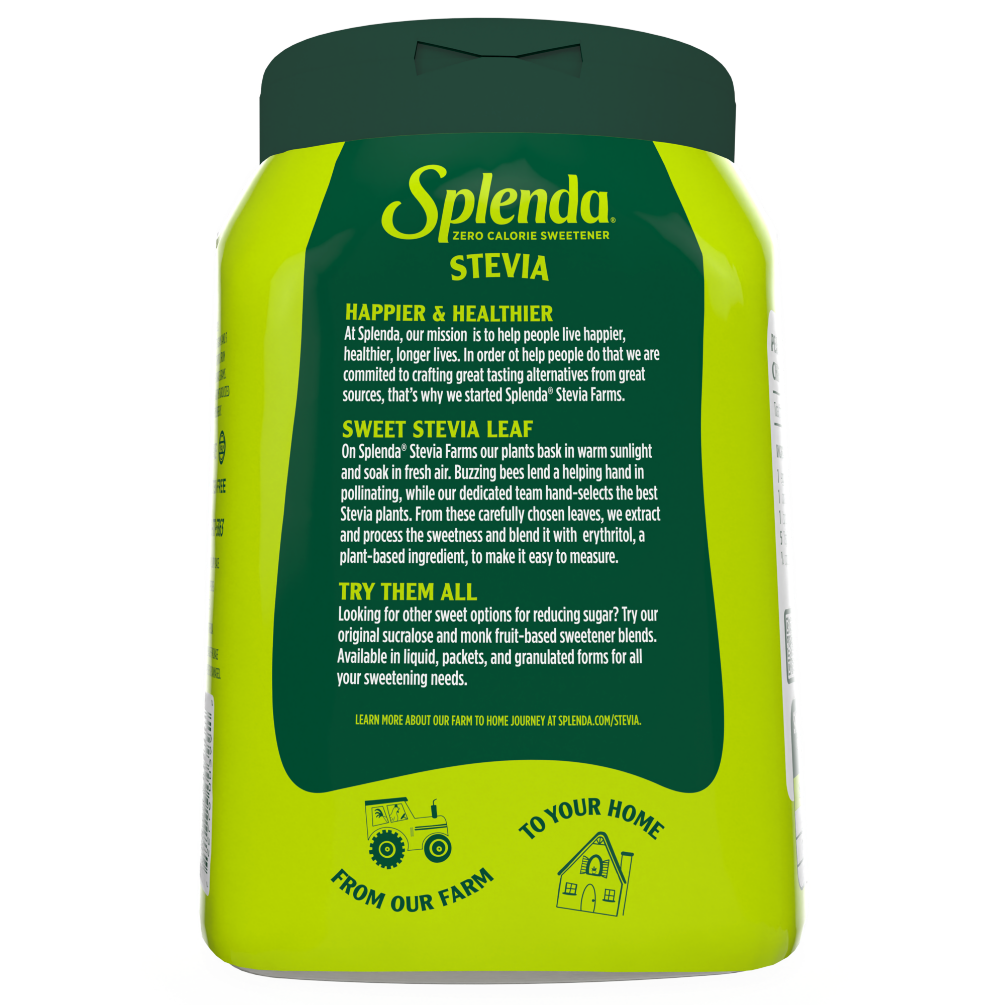 Splenda Stevia Sweetener Large Jar - Back