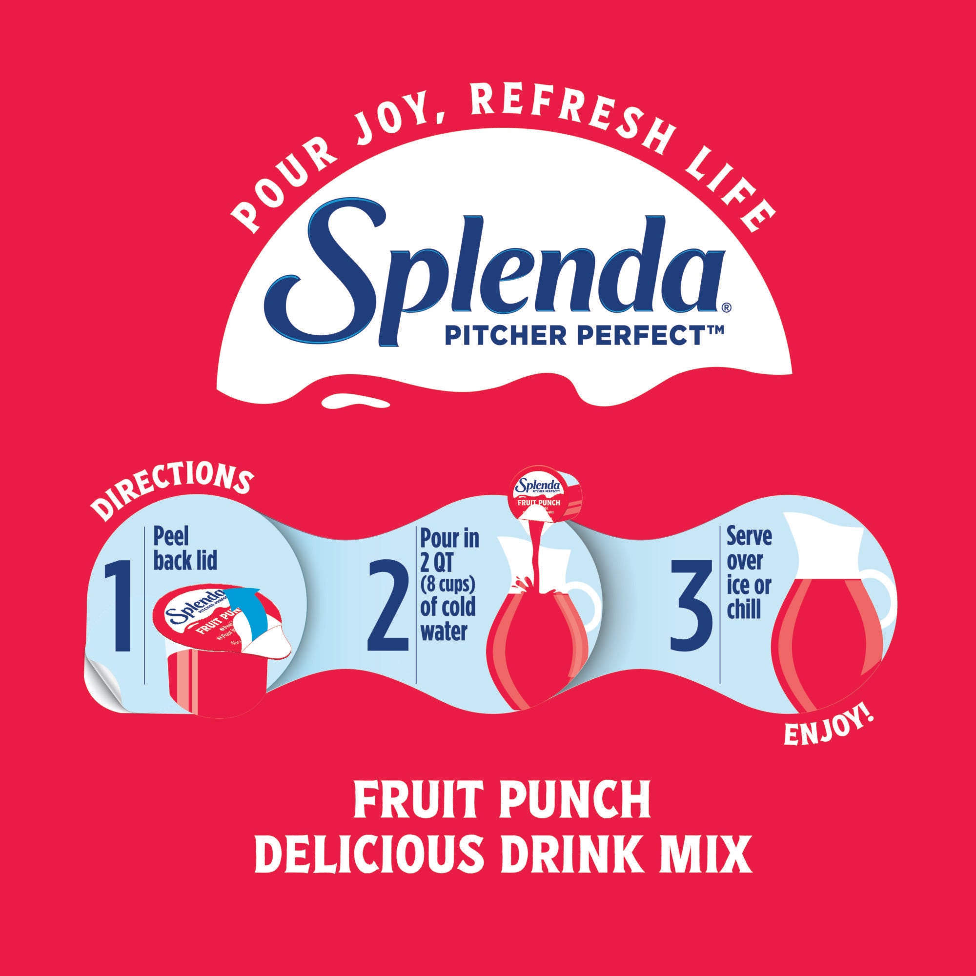 Splenda Pitcher Perfect Mezcla de Bebidas sin Azúcar, Refresco de Frutas, Instrucciones