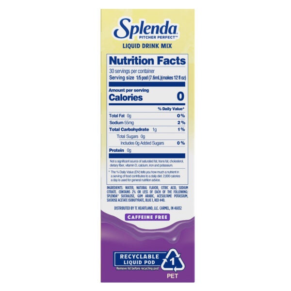 Splenda Pitcher Perfect Drink Mix Grape - Nutrition Label